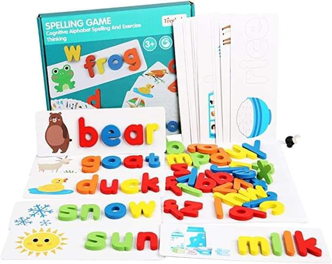 Kids Spelling Game Toy Toddler Word Matching Letters Puzzle  Great educational toys for toddlers to start building words by sorting the wooden letters and match them onto the flashcards to form a word