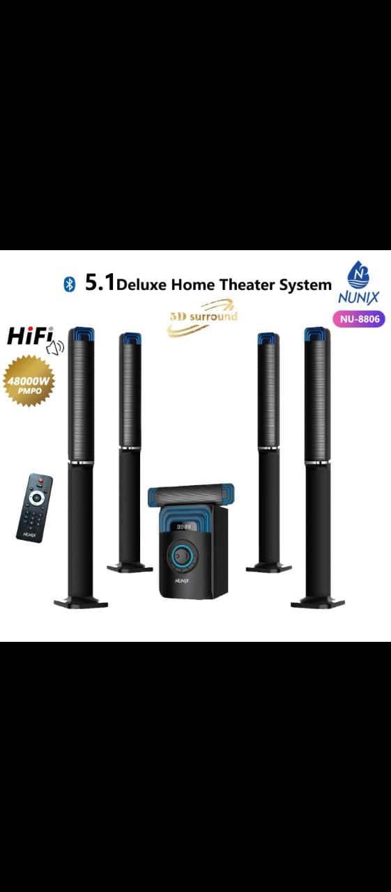 REDUCED PRICE OFFER ENJOY THE COOLEST MUSIC WITH Nunix Complete 8806 5.1CH Deluxe Home Theater System NU-8806 Home theatre System is designed to deliver a xtra bass sound.