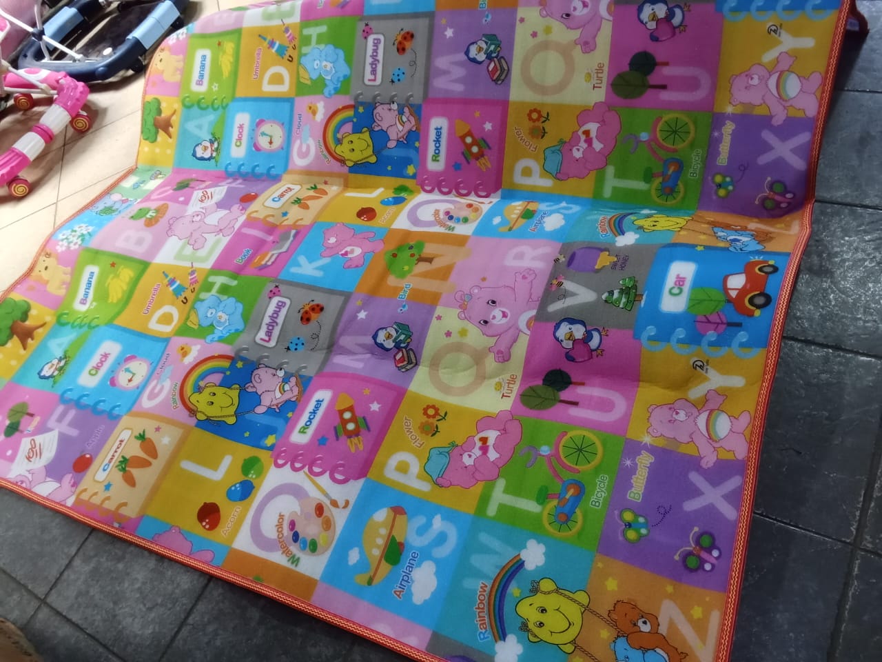 Share this product Baby Play Mat, Educational Sided Waterproof Carpet For Kids  ; is made of fabric form material. It’s double sided water proof carpet. It’s easy to clean it. If you have a little one