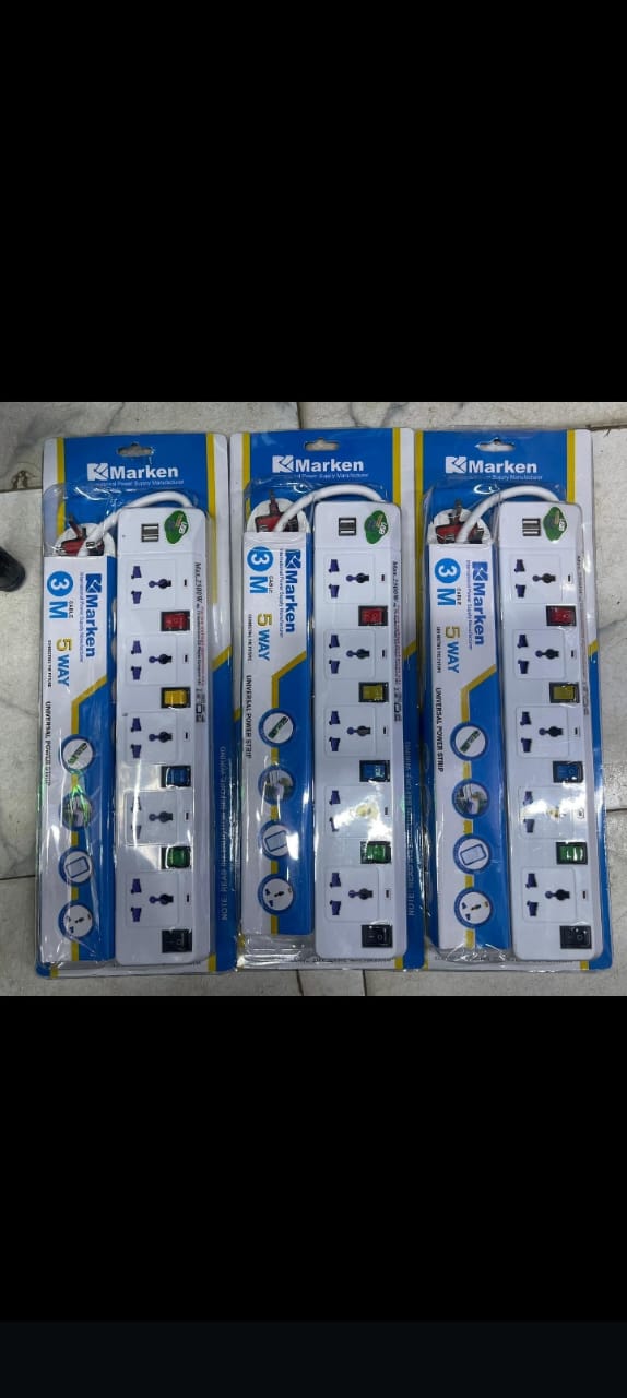 5 Way Gang Power Extension Socket With Switch..It can be used in the house for all your electrical appliances.It is portable and easy to carry.It has a long cable so you can extend it as far as you wi