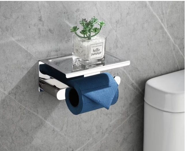 Toilet Paper Holder with Shelf,  Bathroom Tissue Holder 304 Brushed Stainless Steel, Toilet Paper Roll Holder  for Bathroom