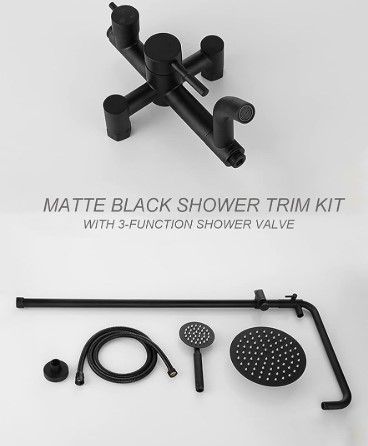 Shower System 8 Inch Rainfall Shower Head Matte Black Outdoor Shower Fixture 3 Function Stainless Steel Wall Mount Shower Faucet Set with Handheld Sprayer and Tub Spout