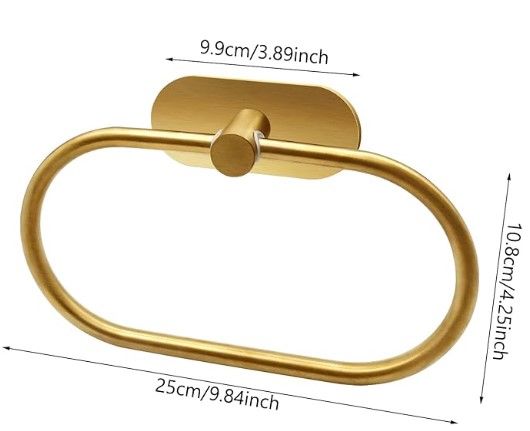 Self Adhesive Towel Ring, Brushed Gold Adhesive Hand Towel Holder Stainless Steel Oval Hand Towel Ring No Drilling Modern Hand Towel Hanger for Bathroom Kitchen Accessories