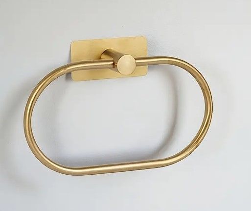 Self Adhesive Towel Ring, Brushed Gold Adhesive Hand Towel Holder Stainless Steel Oval Hand Towel Ring No Drilling Modern Hand Towel Hanger for Bathroom Kitchen Accessories