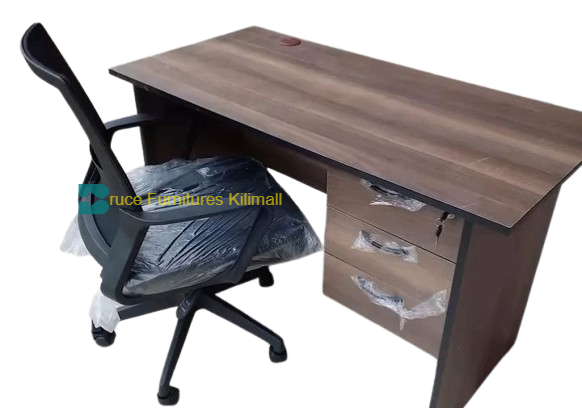 1 m Brown Desk with Ergonomic Mesh Secretarial Chair Combo