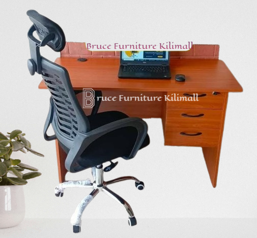 Brown Office Desk & Chair Headrest– 1.2m, Stylish, ergonomic & Comfortable