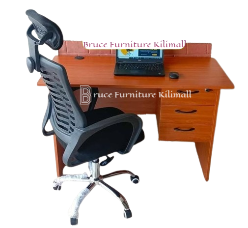 Brown Office Desk & Chair Headrest– 1.2m, Stylish, ergonomic & Comfortable
