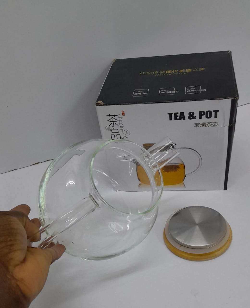 TEA POT. High borosilicate Glass Teapot.Made of high quality borosilicate glass, wooden lid + stainless Steel, stainless wire infuser