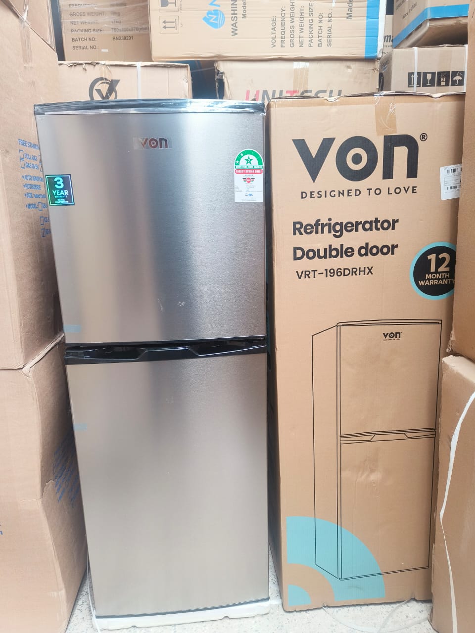 😍🤩REFRIGERATOR.🧐😛 Von 195 litres VRT-196DRHX double door refrigerator, Tropicalized compressor, Thick thermal insulation, Toughened glass shelves, Deep utility door pockets, Interior lighting