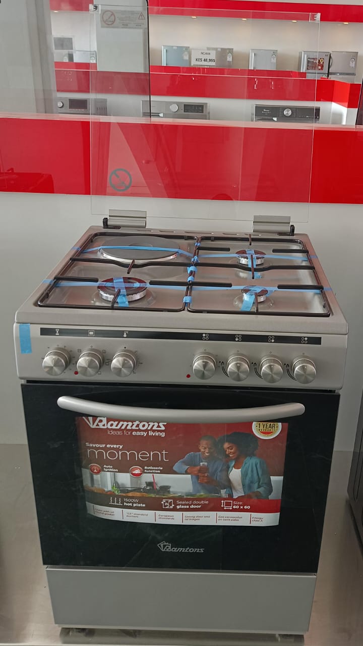 EXCLUSIVE DISCOUNTS😻🥰😇COOKER. Ramtons 3G+1E 60X60 SILVER COOKER - RC/606, Enamel Pan Support, Auto Ignition, Top & Bottom Heating, Grill & Turnspit, Oven Lamp, Mechanical Timer