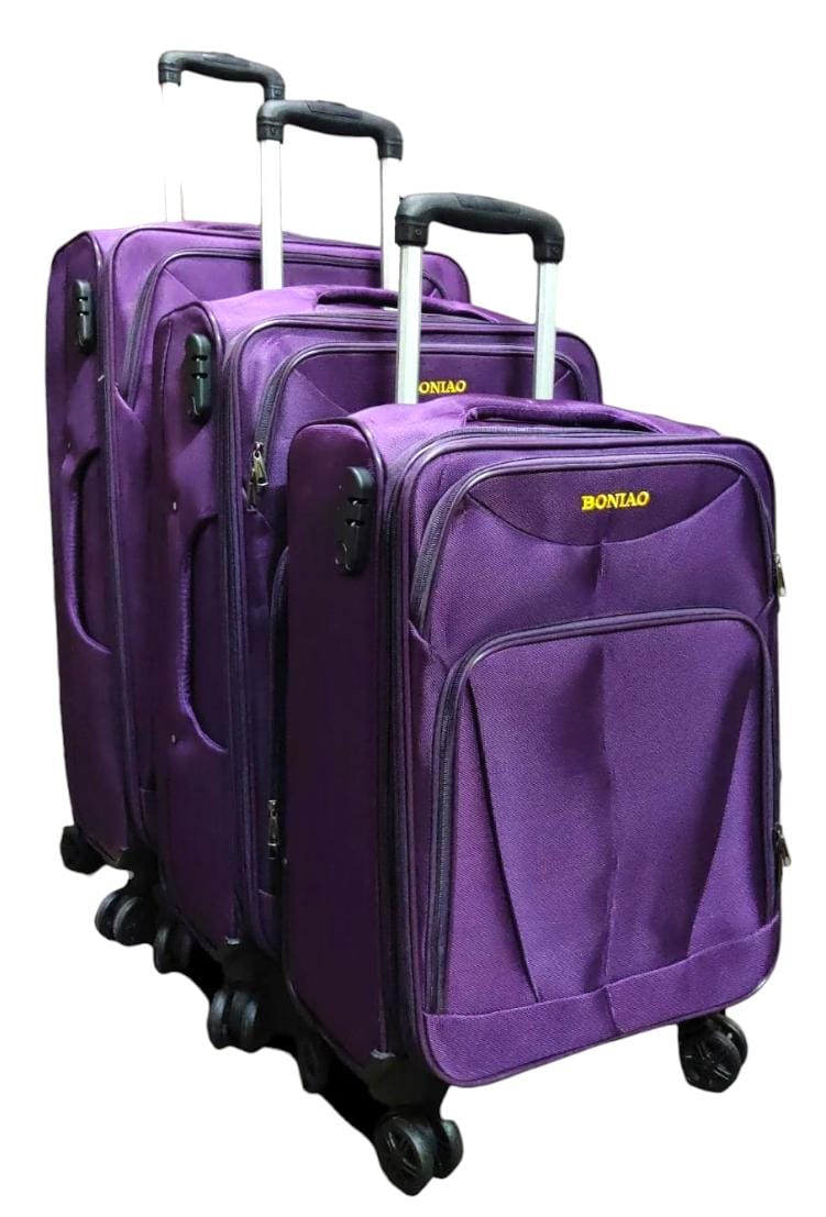 3pcs 4wheels material Comes as a set of 3
Polyester lining
Has outer compartment
Strong handle