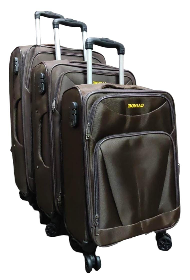 3pcs 4wheels material Comes as a set of 3
Polyester lining
Has outer compartment
Strong handle
