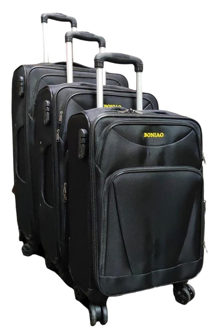 3pcs 4wheels material Comes as a set of 3
Polyester lining
Has outer compartment
Strong handle