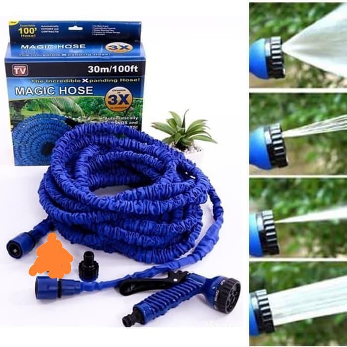 45M Expandable Magic Hose pipe  It expands to 3 times its original size when water is turned on, fully retracting when water is turned off.Includes tap connector and multifunction spray Nozzle