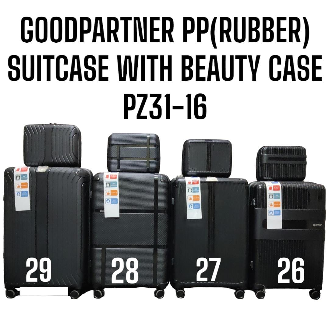 Goodpartner rubber pp Fiber 3 in 1 with beauty case Stylish travel suitcase made from durable 
Comes with a set 360-degree wheels for convenient movement 
Large and spacious enough for your belo