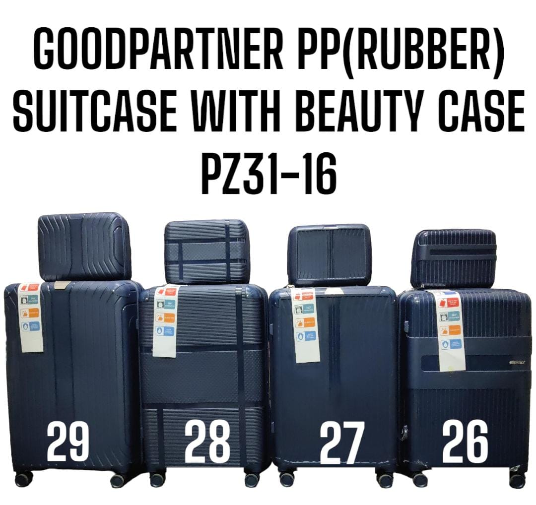 Goodpartner rubber pp Fiber 3 in 1 with beauty case Stylish travel suitcase made from durable 
Comes with a set 360-degree wheels for convenient movement 
Large and spacious enough for your belo