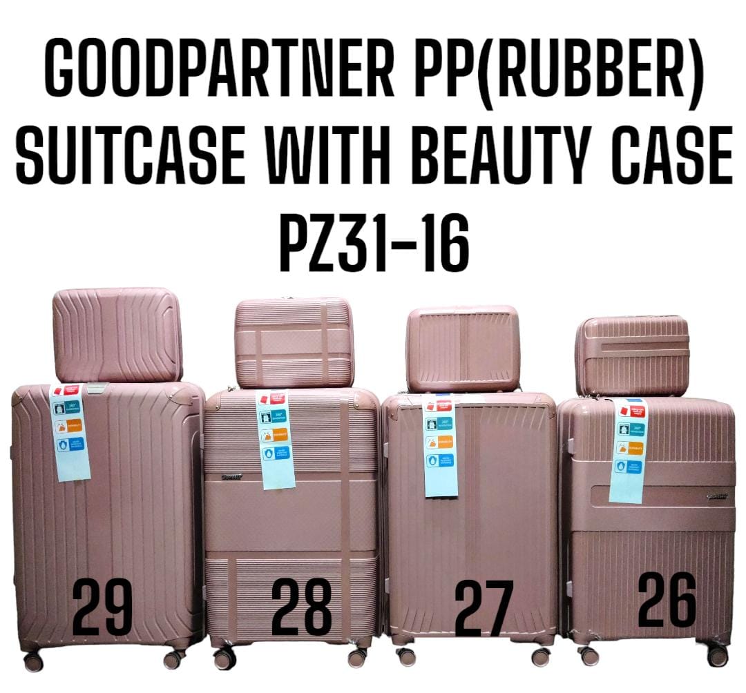 Goodpartner rubber pp Fiber 3 in 1 with beauty case Stylish travel suitcase made from durable 
Comes with a set 360-degree wheels for convenient movement 
Large and spacious enough for your belo