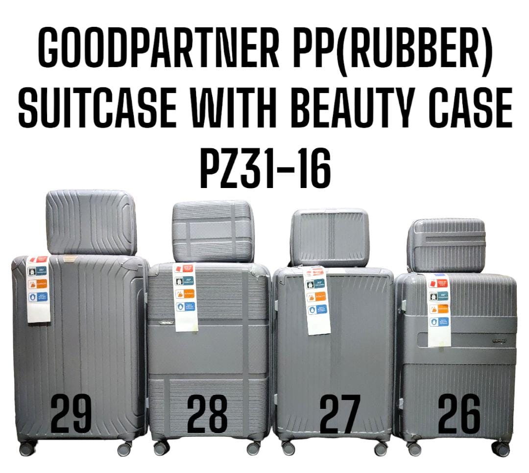 Goodpartner rubber pp Fiber 3 in 1 with beauty case Stylish travel suitcase made from durable 
Comes with a set 360-degree wheels for convenient movement 
Large and spacious enough for your belo