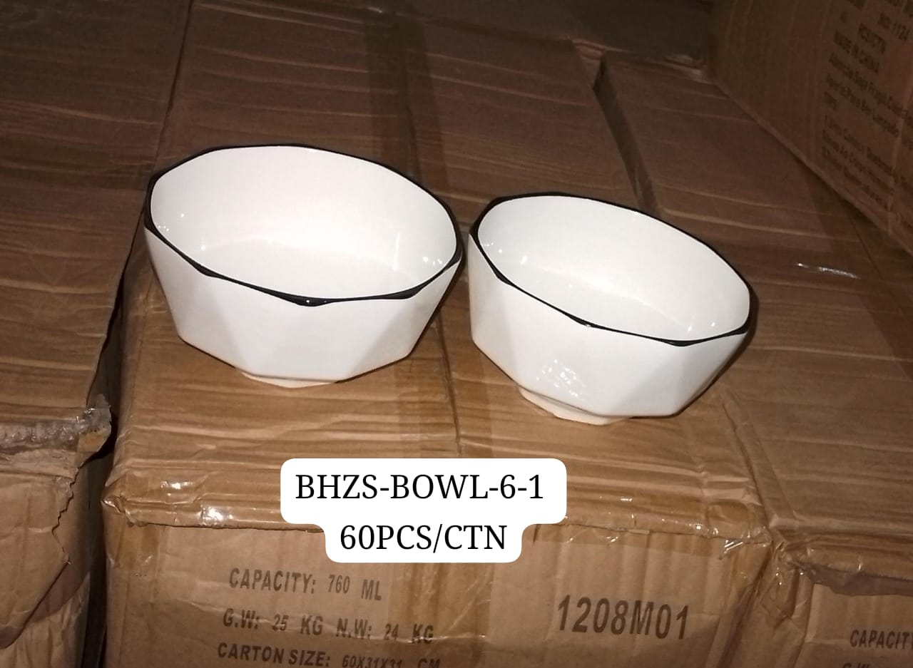 Set Of 3 Ceramic Soup Bowls With Black Border-White 3 pcs white ceramic soup bowls , elegant design, dishwasher and microwave safe.