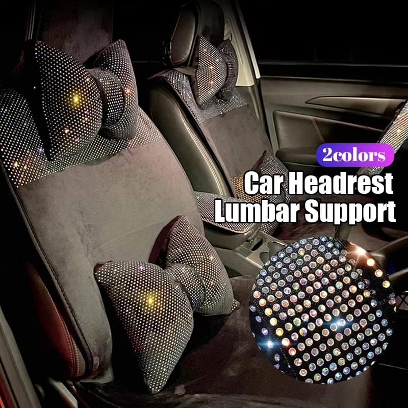1pc Diamond Crystal Bowknot Car Neck Pillow Rhinestone Auto Headrest Seat Support Waist Pillows Bling Car Accessories For Women