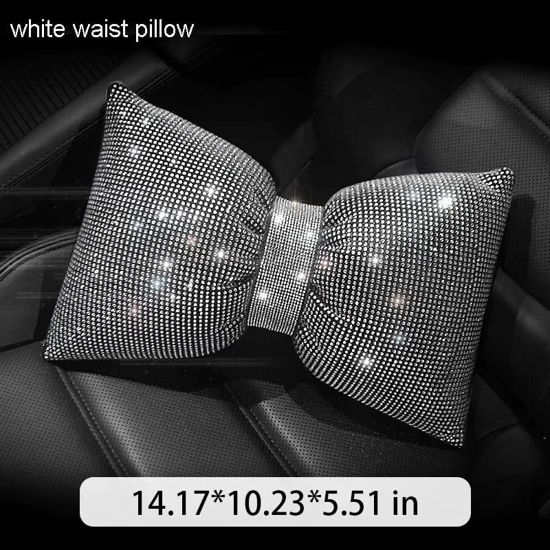 1pc Diamond Crystal Bowknot Car Neck Pillow Rhinestone Auto Headrest Seat Support Waist Pillows Bling Car Accessories For Women
