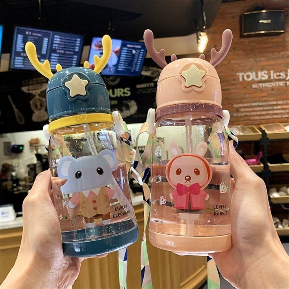 📍RESTOCKED 📍Antlers BPA Free Reusable Leak Proof Silicon Transparent Water Bottle 600ml with Strap for Kids School-✅ Eco-Friendly Design: Made from high-quality, BPA-free Material these water bottle