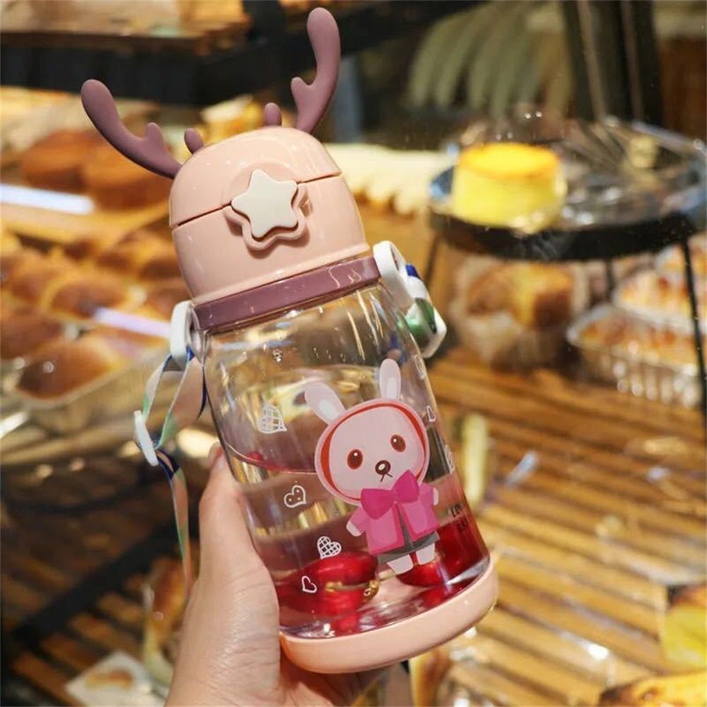 📍RESTOCKED 📍Antlers BPA Free Reusable Leak Proof Silicon Transparent Water Bottle 600ml with Strap for Kids School-✅ Eco-Friendly Design: Made from high-quality, BPA-free Material these water bottle