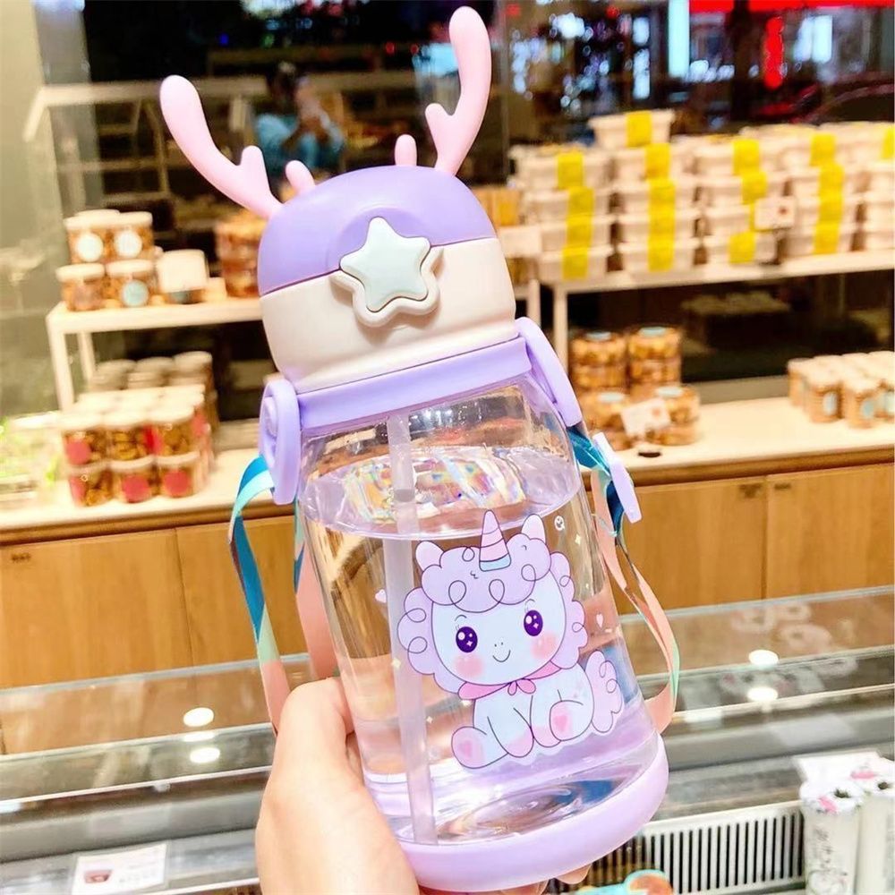 📍RESTOCKED 📍Antlers BPA Free Reusable Leak Proof Silicon Transparent Water Bottle 600ml with Strap for Kids School-✅ Eco-Friendly Design: Made from high-quality, BPA-free Material these water bottle