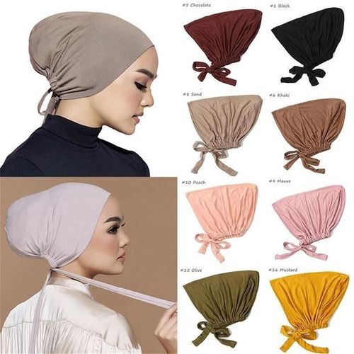 Under Hijab Head Cap Muslim Under Scarf Hijab Cap Solid Color Women Under Scarf Hat Hijab Cap Stretchy Sleeping Cap