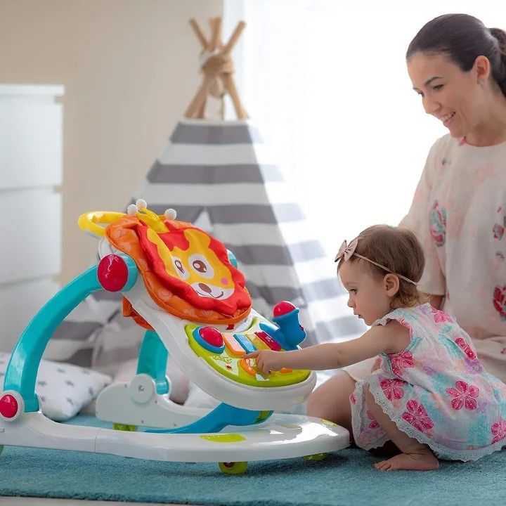HIGH QUALITY 4IN 1 LION ADJUSTABLE MUSICAL WALKER-BABY PLAY SEAT-SIT AND PLAY-FEEDING DESK-STAND AND WALK