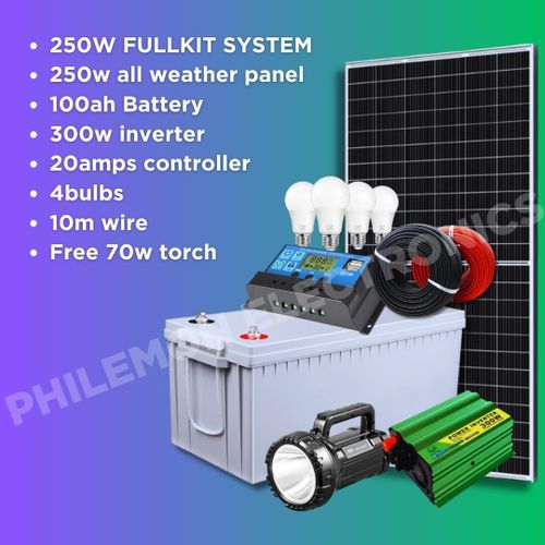 Solarmax 250W Solar Panel Full Kit +100Ah Solar Battery +300W Solar Power Inverter +20Ah Solar Charge Controller: