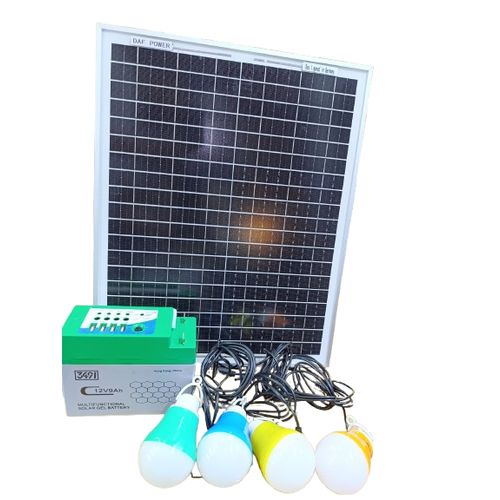 Offgrid Solar Lighting System with 4 Bright LED Bulbs, 12V 9AH Battery and 20W MONO Solar Panel