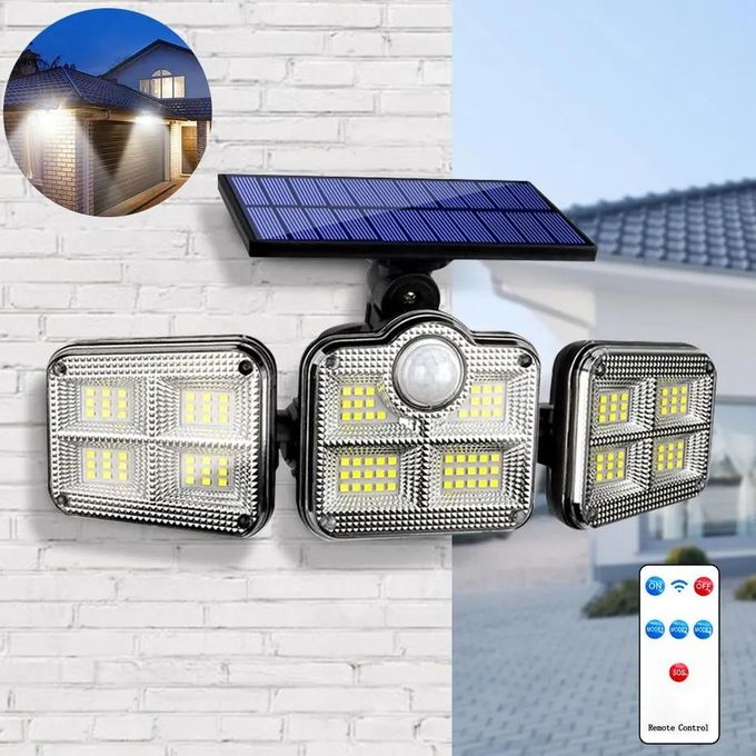 120 LEDs Solar Light Outdoor IP65 PIR Motion Sensor Sunlight Wall Lamp 3 Head Adjustable FLOODLIGHT