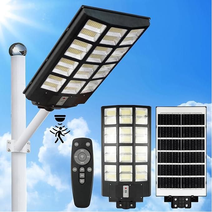 Solar Light 3000w Solar Street Light Ip65 Waterproof with Motion Sensor and Remote Control for Outdoor Street Lighting in Gardens, Roads and Car Parks