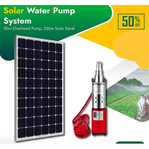 Pump Submersible Solar Powered Water Pump Complete 24V 50M Lift Deep Well +free 250w solar panel