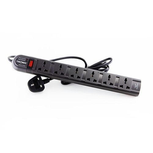Tronic Extension Cable Black Power Strip 6Way Surge