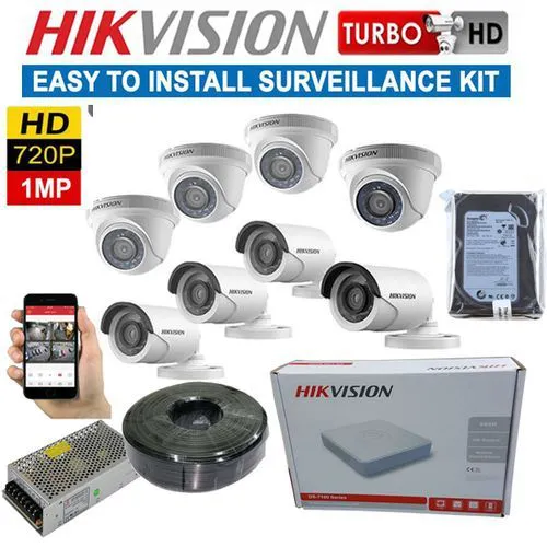 HIK Vision High-Quality Video Resolution 8 1080P Full HD 2MP CCTV Cameras Complete System Kit 8 Channel Machine & 500GB Harddisk +100M RG59 Cable