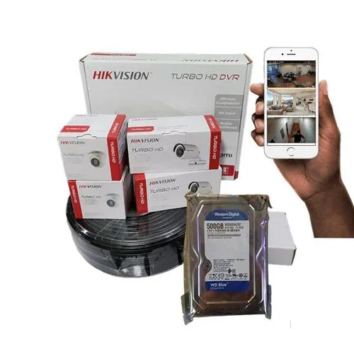 Hikvision 4 Full HD 1080p 2MP Night Vision CCTV Cameras Complete Installation System Kit -4 Channel DVR Machine, 50M RG59 Cable+500GB Harddisk