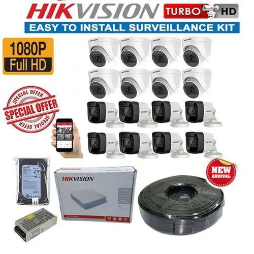 Hikvision 16 Full HD 1080P 2MP CCTV Complete System Kit Pack-300M RG59 Cable
