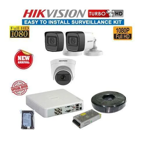 Hikvision 3 Turbo HD 1080P 2MP Full HD CCTV Camera Complete System Kit -Night Vision ACTIVATED