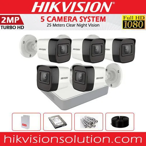 HIK Vision 5 Full HD1080P CCTV Full Kit (2MP) -(With 25m Night Vision + 8-Ch DVR)
