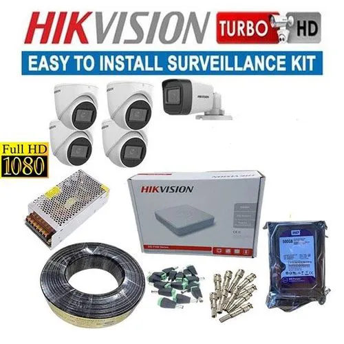 HIK Vision 5 HD 1080P Full HD 2MP CCTV Cameras Complete System Kit-200M Rg59 Cable, 8 Channel DVR Machine