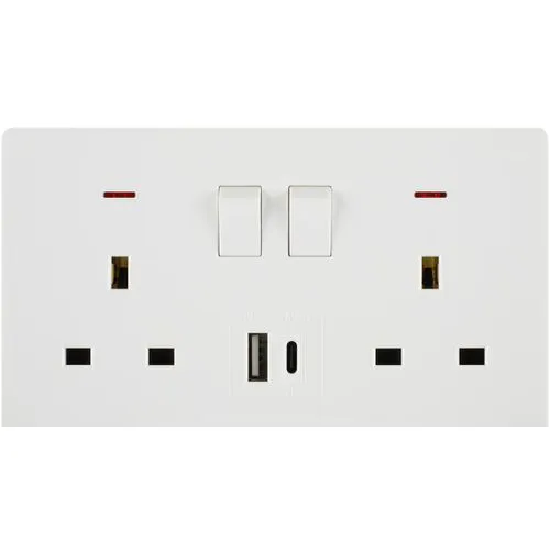 MODI White Twin Switch Socket with USB + Type C