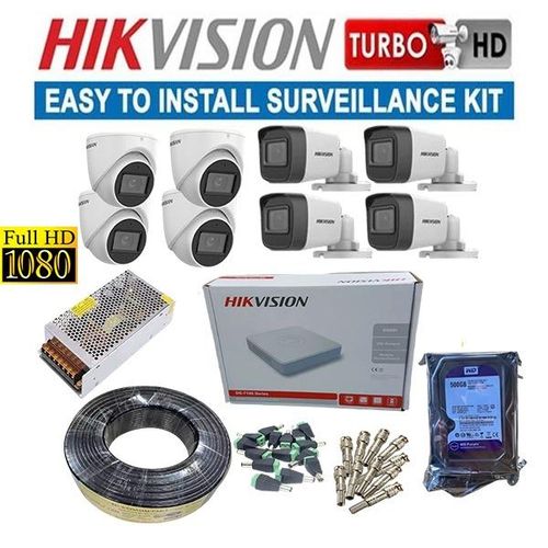 Hikvision 8 Pieces 1080P 2MP Best Image Quality CCTV Cameras Full System Installation Kit- 100M RG59 Cable