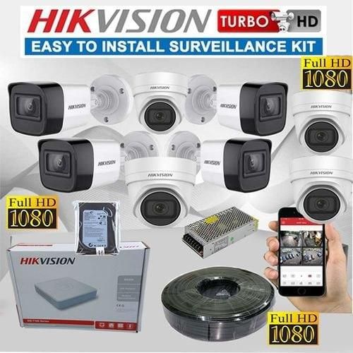Hikvision 8 Full HD 1080P 2MP CCTV Cameras Complete System Kit Installation Package - With 8 Channel DVR+ Night Vision+1TB Harddisk+ 100M RG59 Cable