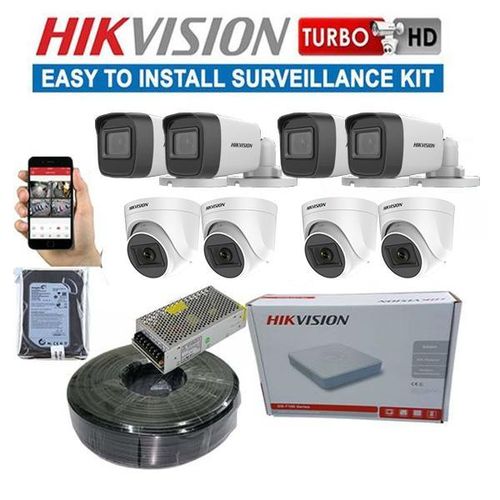 Hikvision 8 Full HD 1080P 2MP CCTV Cameras Full Installation System Kit Pack-1TB Harddisk+100M RG59 Cable