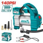 TOTAL Heavy duty 12V Tire Inflator Portable Air Compressor Pump 140PSI,3M Extension Hose, Car,SUV,Motorcycle,Bicycle