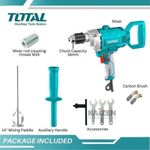 TOTAL 1100W Mixer,Handheld Cement Mixer,Drill(16mm) Mixer With Spade Handle For Drilling And Mixing,Variable Speeds Mud Mixer For Mixing Cement, Motar,Mud,Paint,Fodder