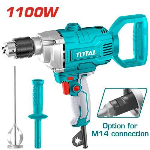 TOTAL 1100W Mixer,Handheld Cement Mixer,Drill(16mm) Mixer With Spade Handle For Drilling And Mixing,Variable Speeds Mud Mixer For Mixing Cement, Motar,Mud,Paint,Fodder