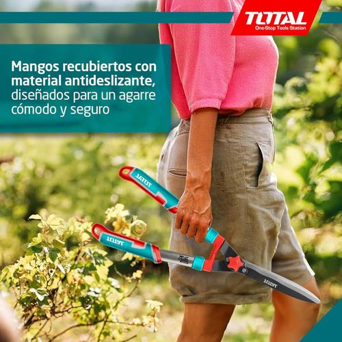 TOTAL Heavy Duty Hedge Clippers - 22” Manual Garden Hedge Shears with Wavy Carbon Steel Blade
